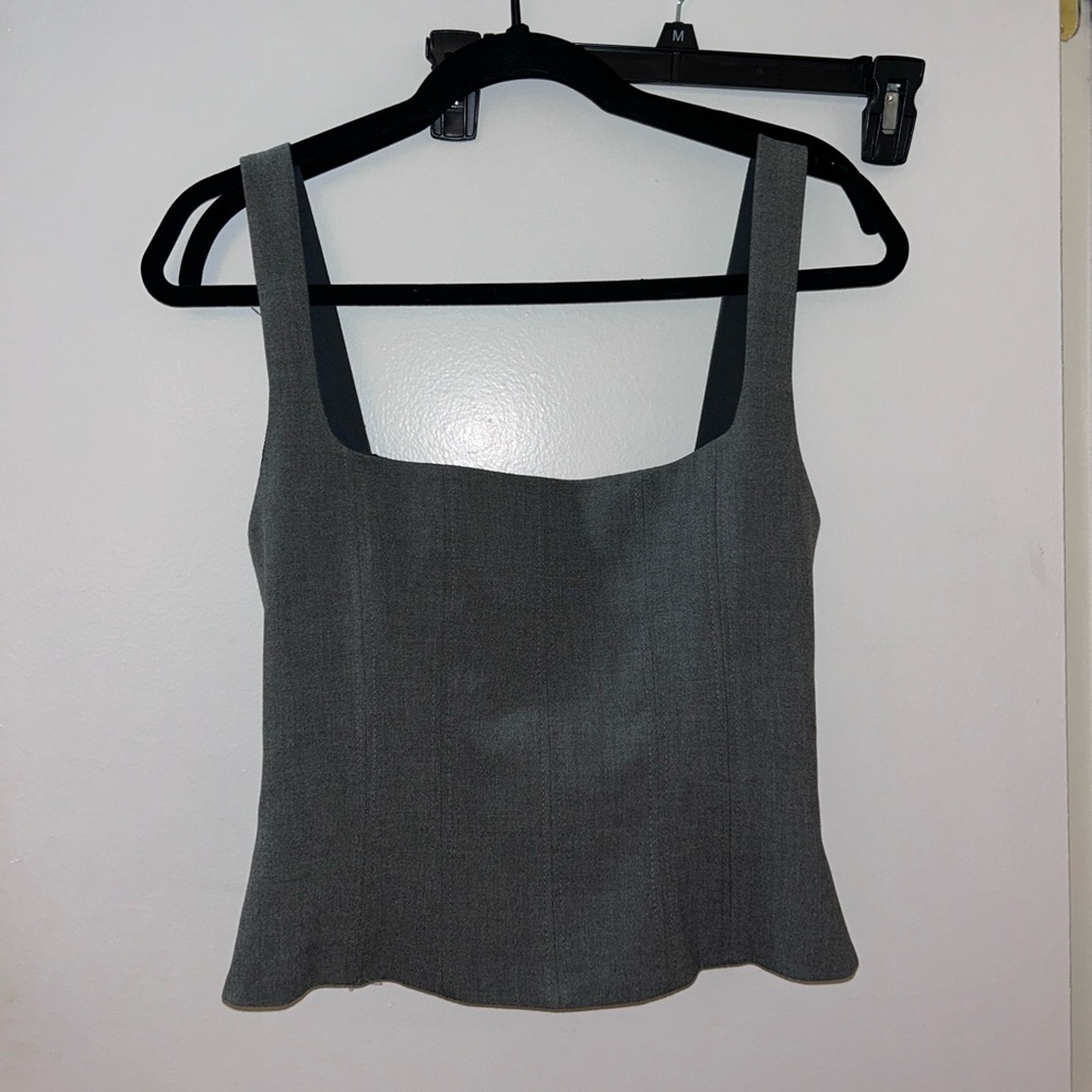 Zara square neck gray top, zipper in back